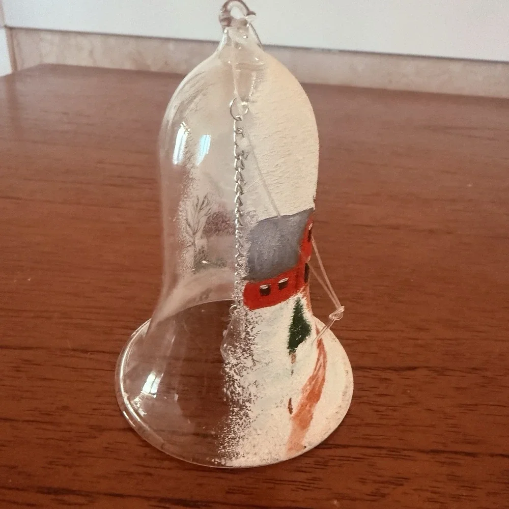 Hand Painted Winter Wonderland‎ Bell Christmas Ornament Glass Cottage
